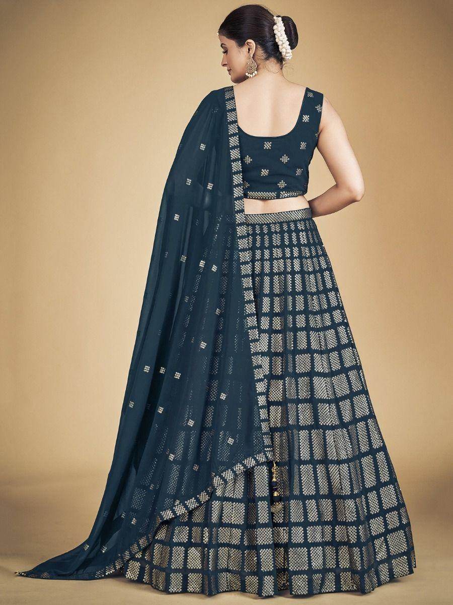 Amazing Teal Blue Sequins Georgette Reception Wear Lehenga Choli - Zeel Clothing