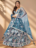 Amazing Teal Blue Sequins Net Engagement Wear Lehenga Choli With Dupatta - Zeel Clothing