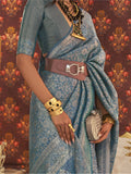 Amazing Teal Blue Woven Silk Wedding Wear Saree With Blouse - Zeel Clothing