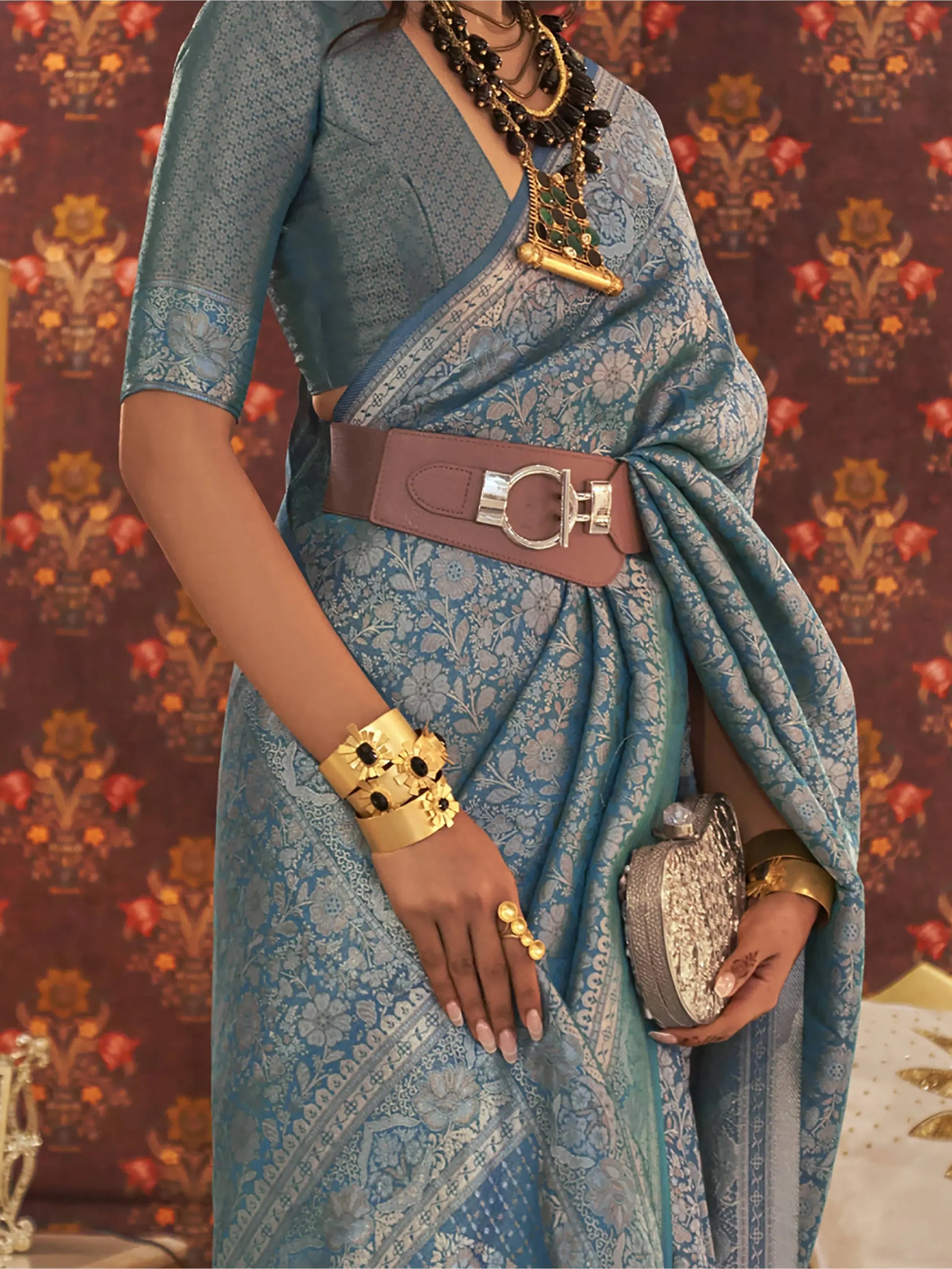 Amazing Teal Blue Woven Silk Wedding Wear Saree With Blouse - Zeel Clothing