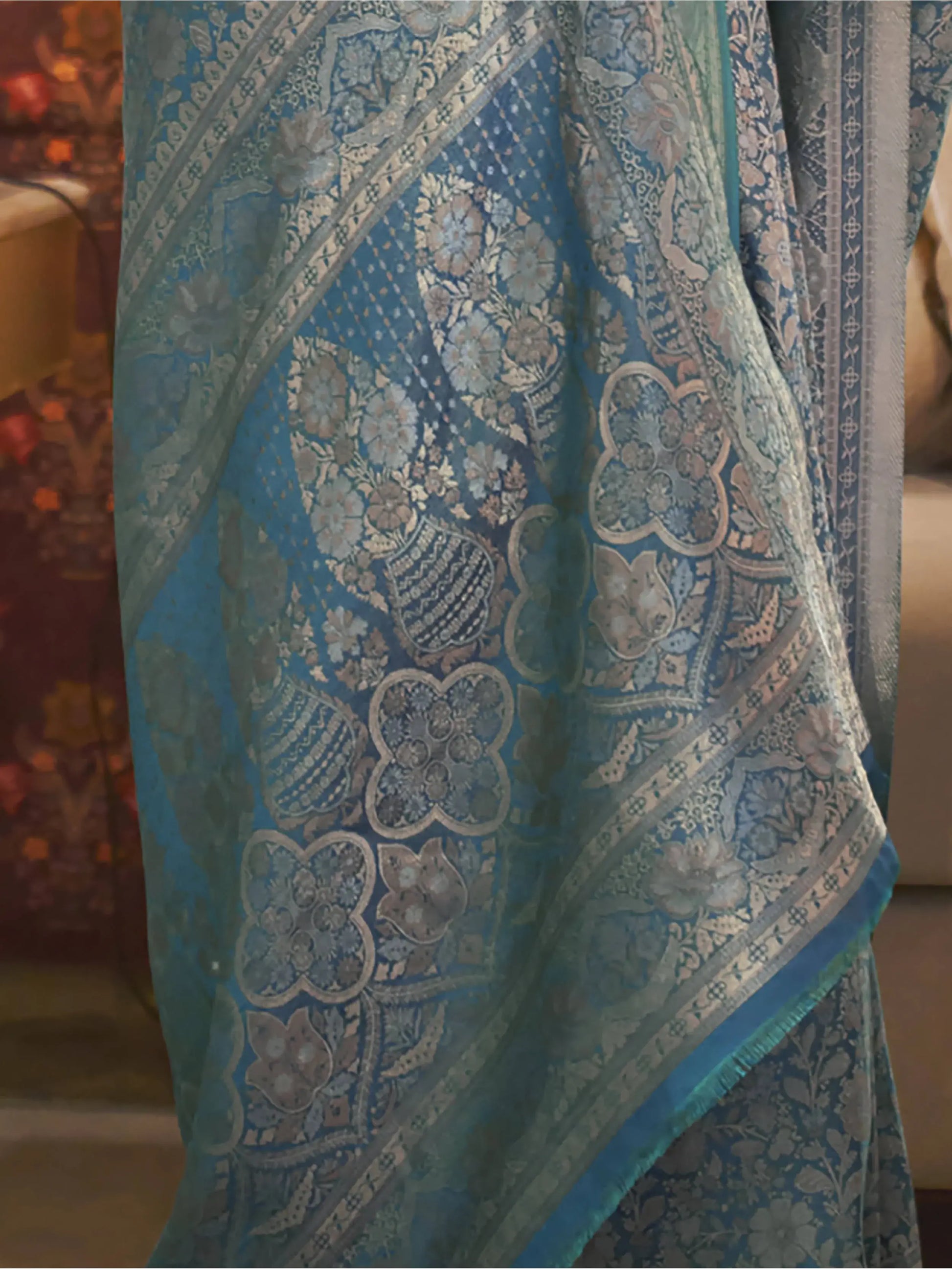 Amazing Teal Blue Woven Silk Wedding Wear Saree With Blouse - Zeel Clothing