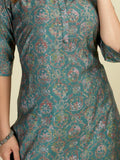 Amazing Teal Green Digital Printed Satin Readymade Kurti Pant - Zeel Clothing