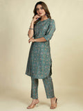 Amazing Teal Green Digital Printed Satin Readymade Kurti Pant - Zeel Clothing