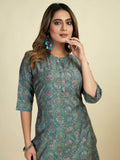 Amazing Teal Green Digital Printed Satin Readymade Kurti Pant - Zeel Clothing