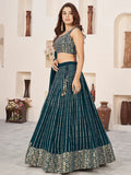 Amazing Teal Green Sequins Georgette Engagement Wear Lehenga Choli - Zeel Clothing