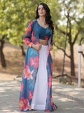 Amazing White Georgette Event Wear Crop Top Lehenga With Jacket - Zeel Clothing