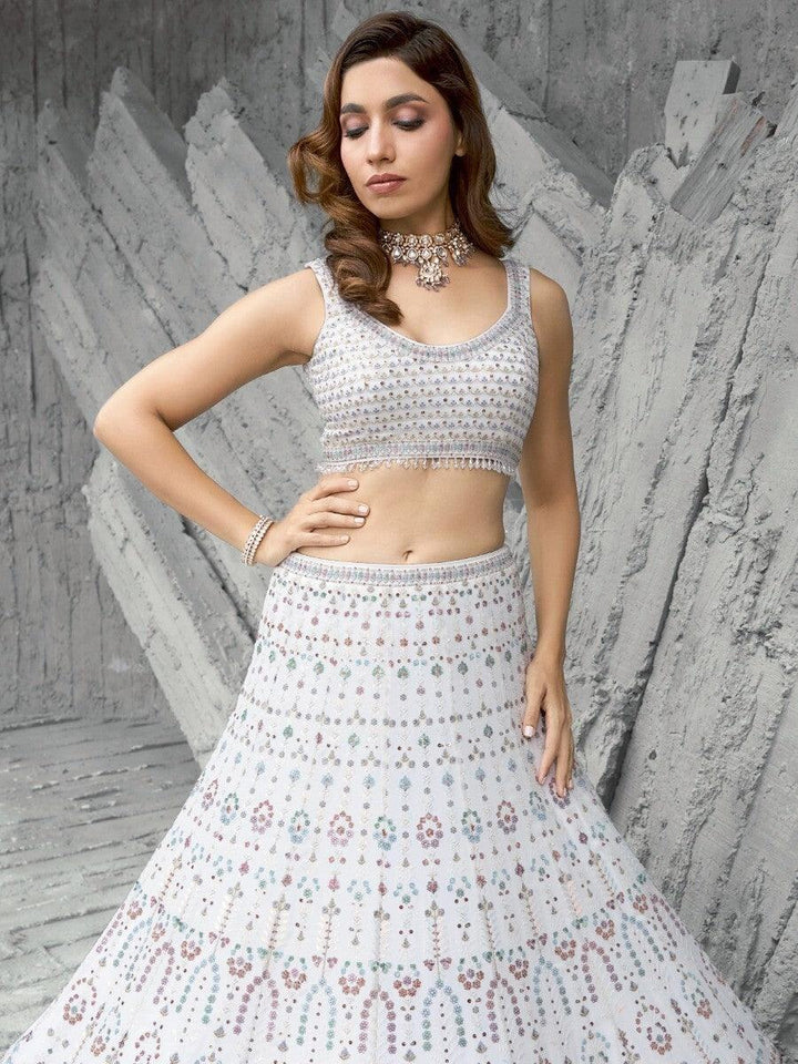 Amazing White Sequins Georgette Traditional Lehenga Choli With Dupatta - Zeel Clothing