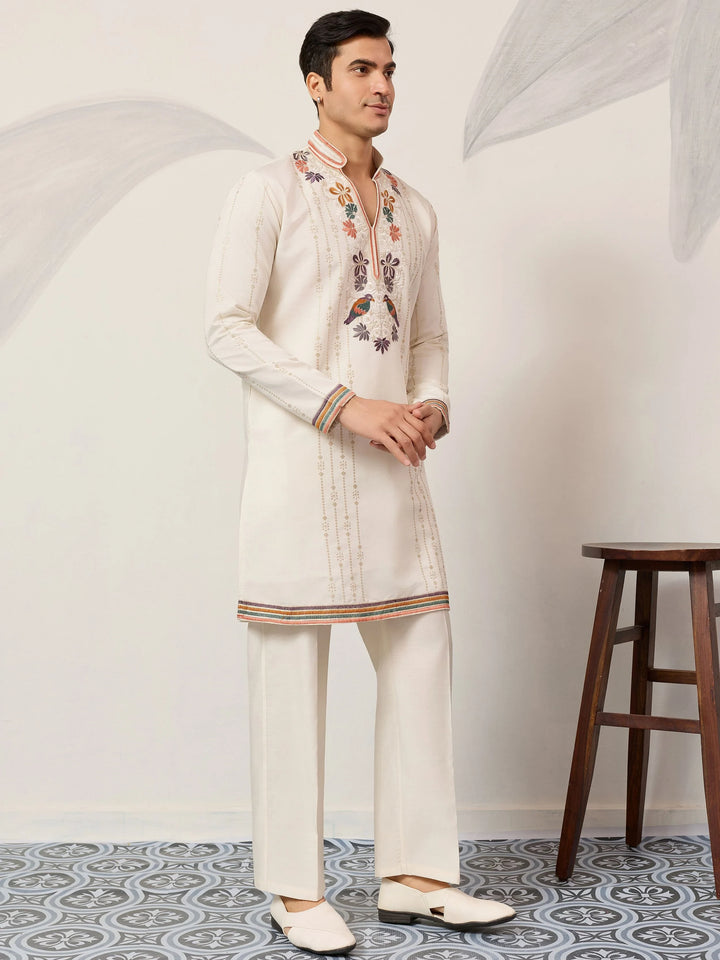 Amazing White Sequins Work Viscose Silk Weddings Wear Men’s Kurta