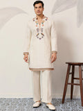 Amazing White Sequins Work Viscose Silk Weddings Wear Men’s Kurta