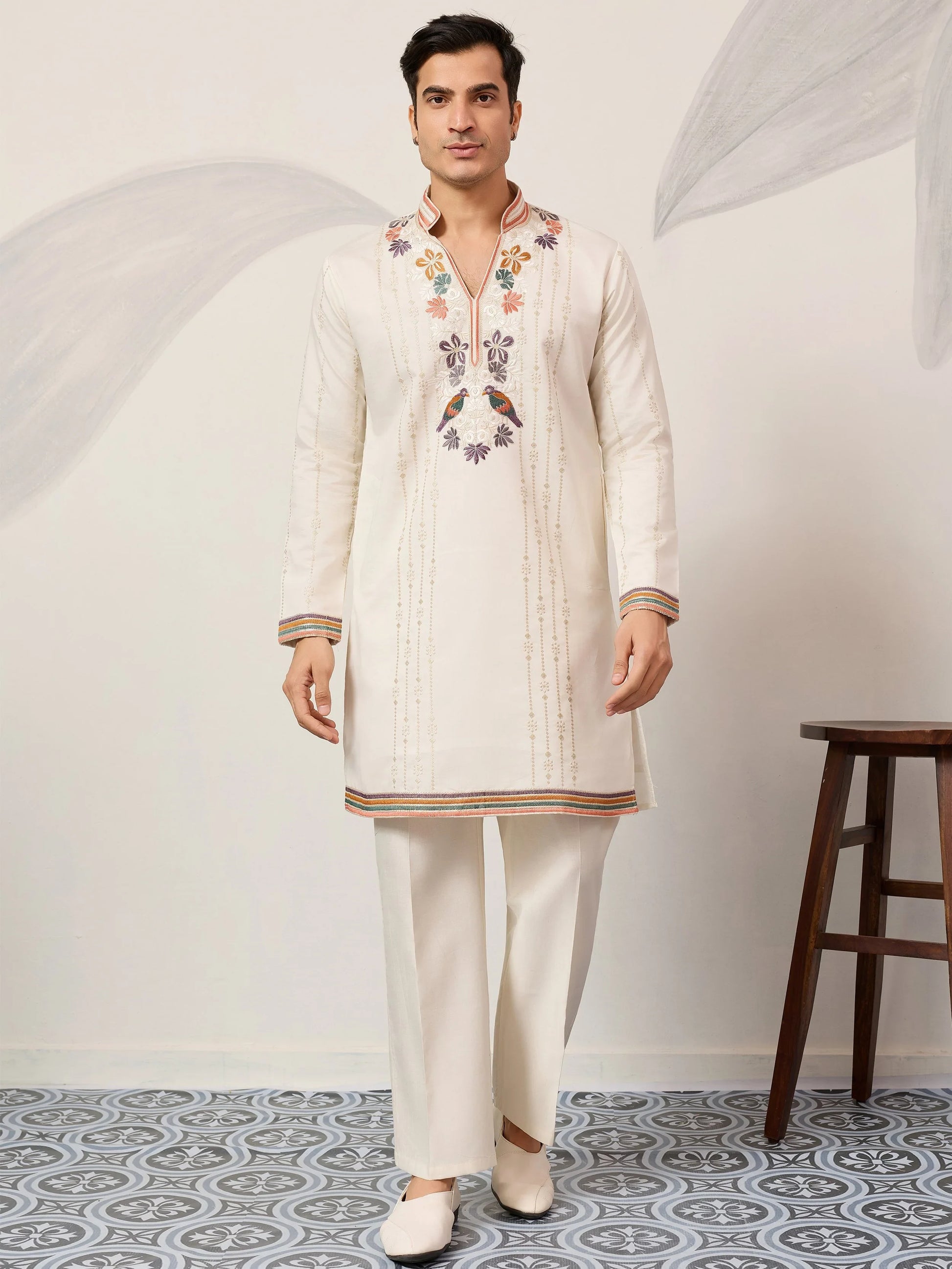 Amazing White Sequins Work Viscose Silk Weddings Wear Men’s Kurta