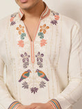 Amazing White Sequins Work Viscose Silk Weddings Wear Men’s Kurta
