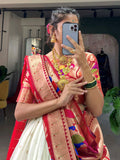 Amazing White Zari Weaving Jacquard Silk Traditional Lehenga Choli With Dupatta - Zeel Clothing