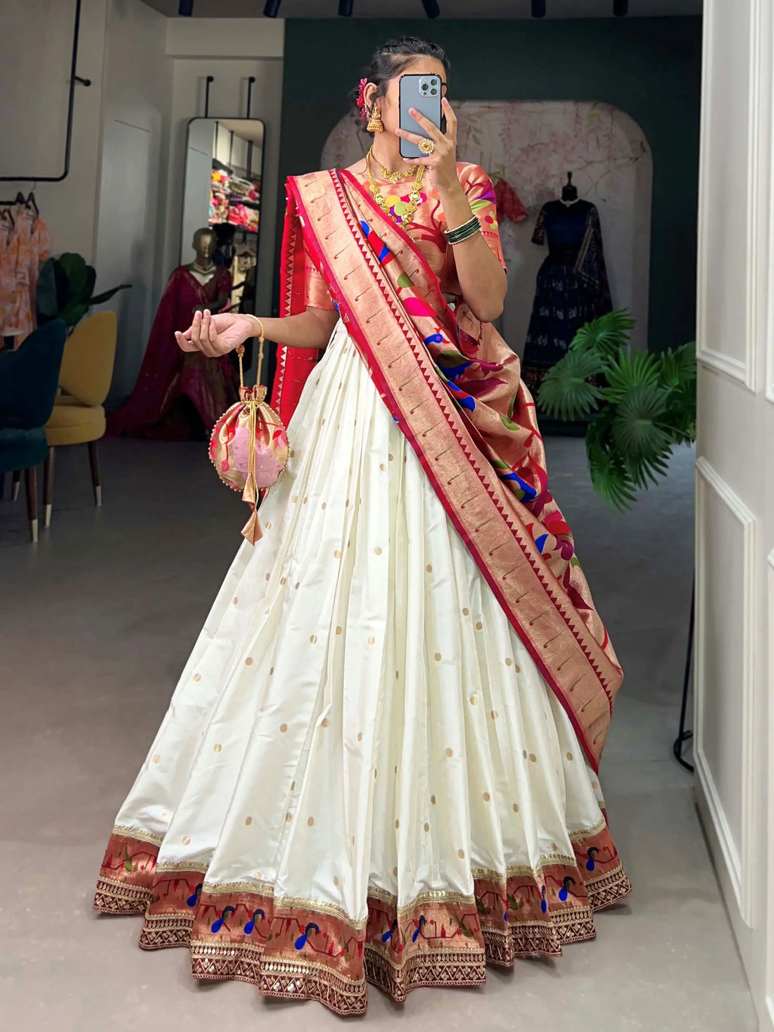 Amazing White Zari Weaving Jacquard Silk Traditional Lehenga Choli With Dupatta - Zeel Clothing
