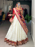 Amazing White Zari Weaving Jacquard Silk Traditional Lehenga Choli With Dupatta - Zeel Clothing