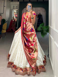 Amazing White Zari Weaving Jacquard Silk Traditional Lehenga Choli With Dupatta - Zeel Clothing