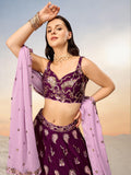 Amazing Wine Embroidered Georgette Bridesmaid Lehenga Choli
