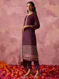 Amazing Wine Thread Work Georgette Festive Wear Straight Top With Pant - Zeel Clothing