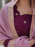 Amazing Wine Zari Embroidered Georgette Event Wear Gown - Zeel Clothing