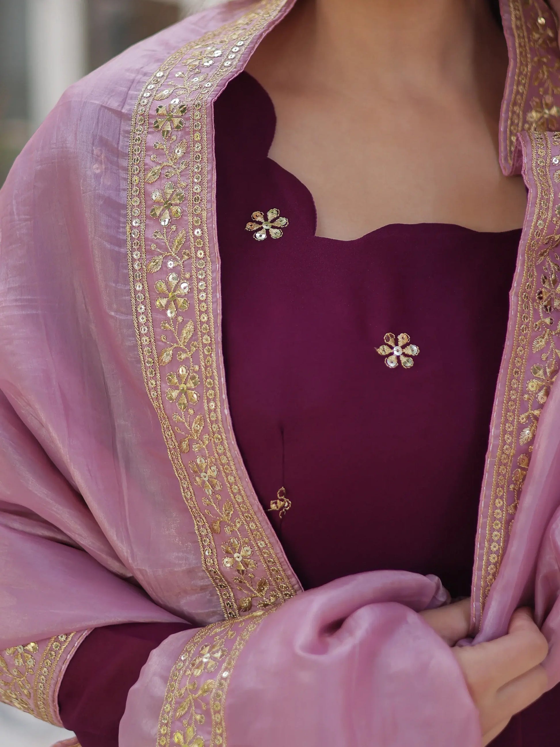 Amazing Wine Zari Embroidered Georgette Event Wear Gown - Zeel Clothing
