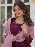 Amazing Wine Zari Embroidered Georgette Event Wear Gown - Zeel Clothing