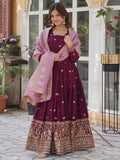 Amazing Wine Zari Embroidered Georgette Event Wear Gown - Zeel Clothing