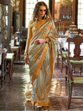 Amazing Yellow & Grey Printed Banarasi Silk Saree With Blouse - Zeel Clothing
