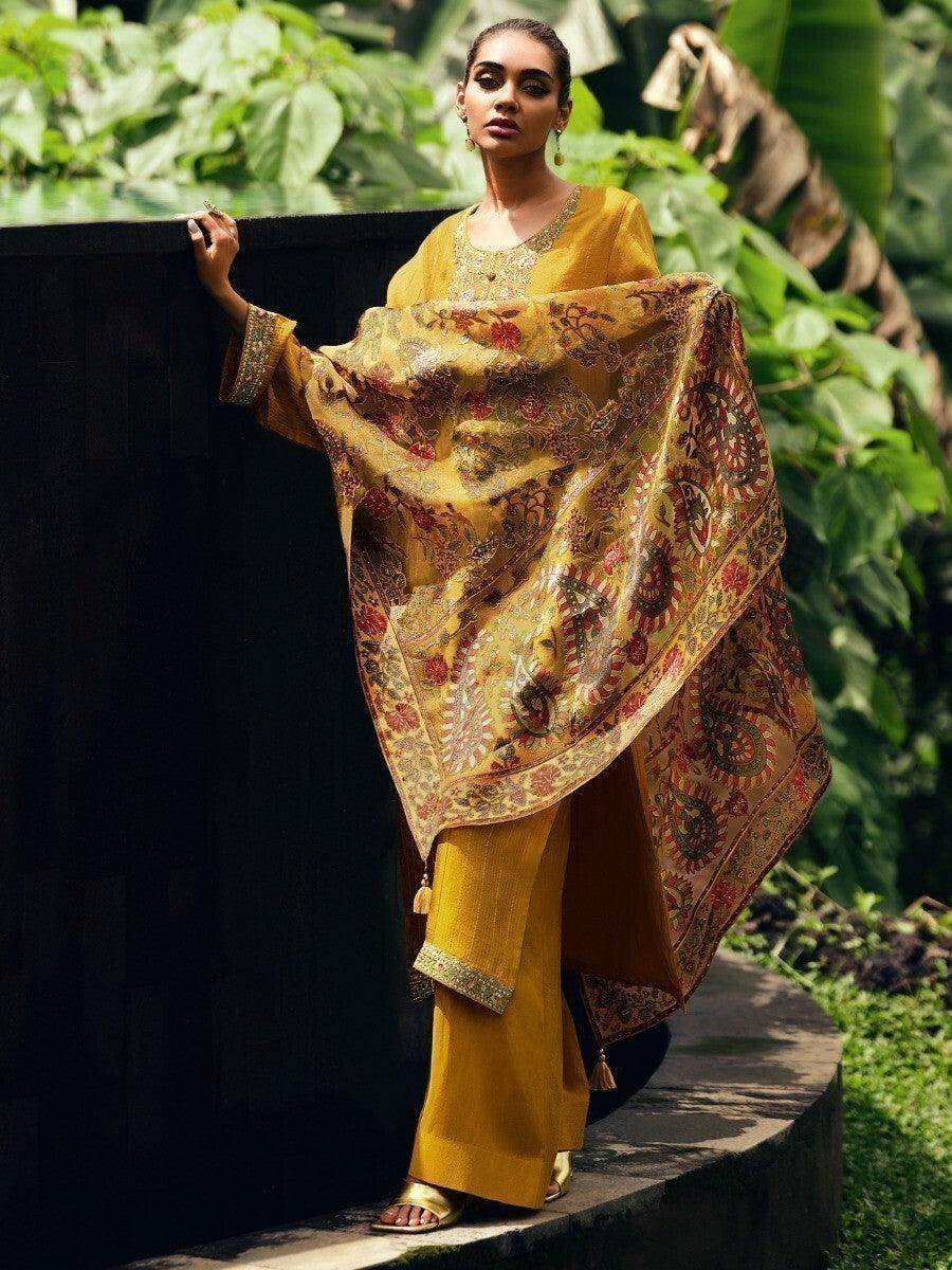 Amazing Yellow Embroidered Muslin Silk Festive Wear Pakistani Salwar Suit - Zeel Clothing