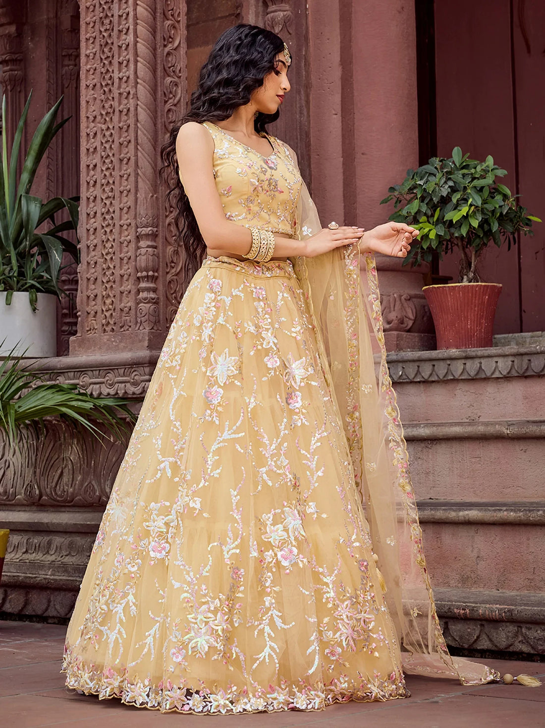 Amazing Yellow Sequins Net Haldi Wear Lehenga Choli With Dupatta