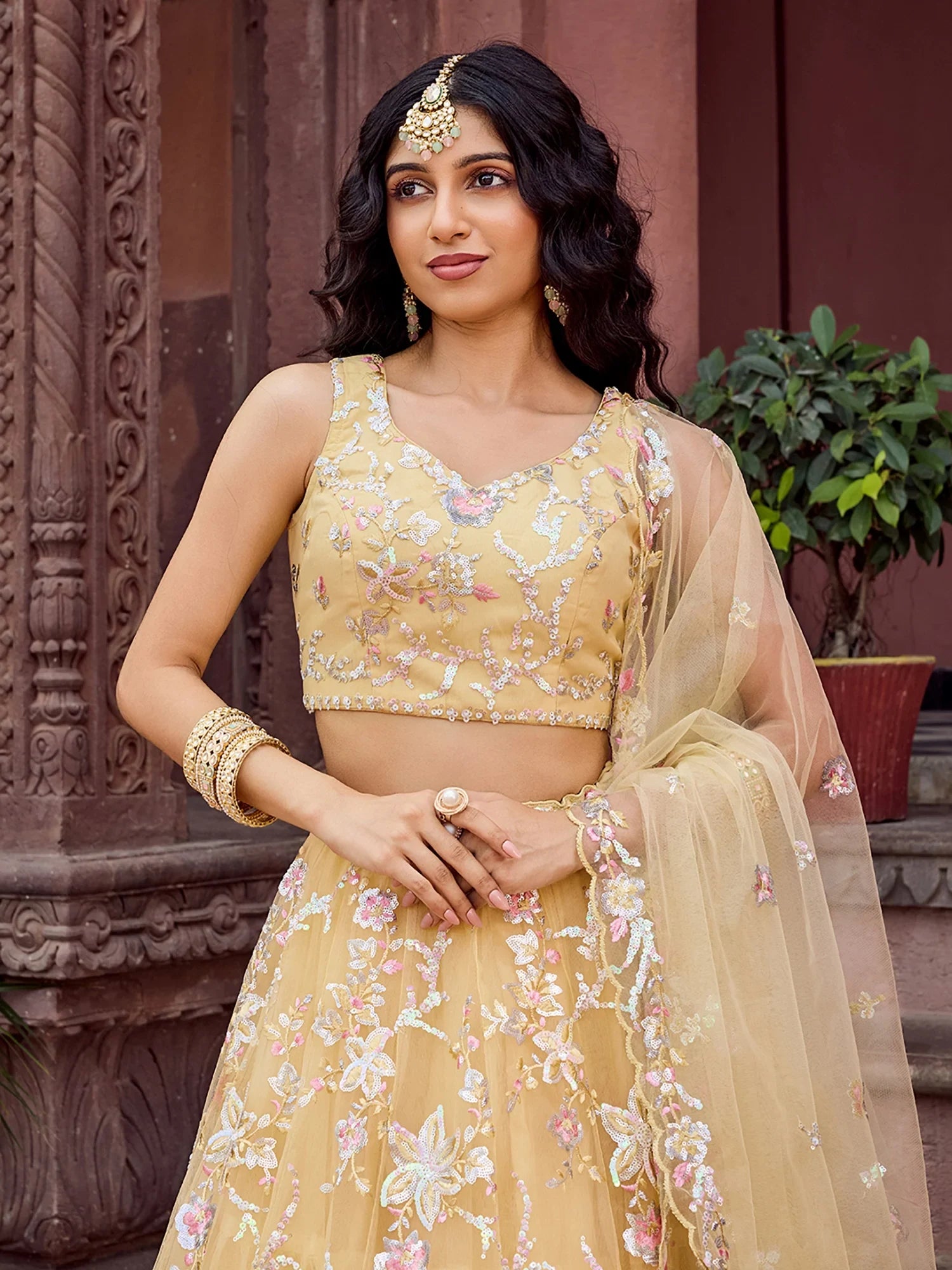 Amazing Yellow Sequins Net Haldi Wear Lehenga Choli With Dupatta