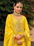 Amazing Yellow Sequins Work Chinon Haldi Wear Palazzo Suit - Zeel Clothing