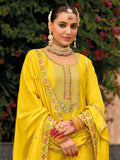Amazing Yellow Sequins Work Chinon Haldi Wear Palazzo Suit - Zeel Clothing