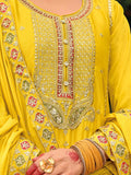 Amazing Yellow Sequins Work Chinon Haldi Wear Palazzo Suit - Zeel Clothing