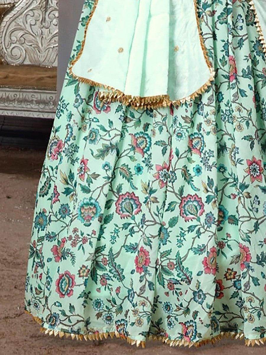 Amusing Green Floral Printed Chinon Festive Wear Lehenga Choli - Zeel Clothing