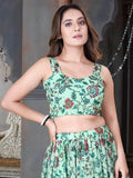 Amusing Green Floral Printed Chinon Festive Wear Lehenga Choli - Zeel Clothing
