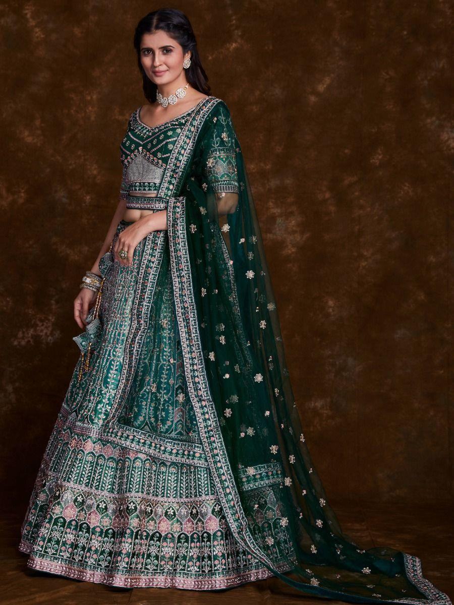 Amusing Green Sequins Art Silk Reception Wear Lehenga Choli