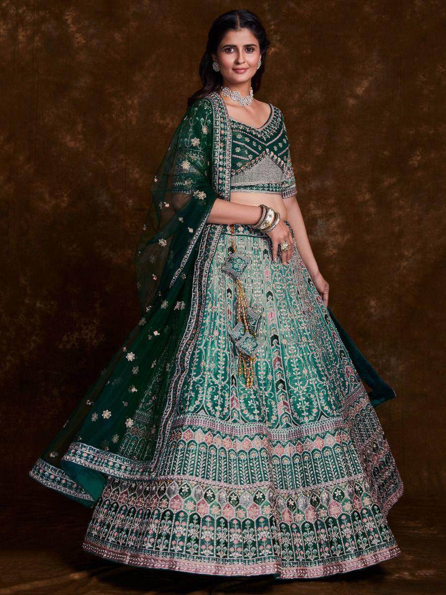 Amusing Green Sequins Art Silk Reception Wear Lehenga Choli - Zeel Clothing