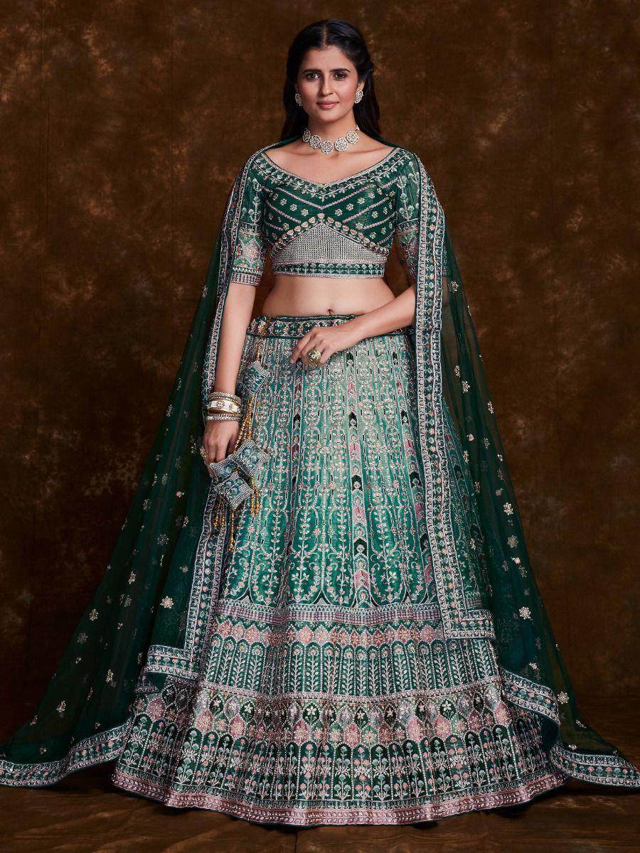 Amusing Green Sequins Art Silk Reception Wear Lehenga Choli - Zeel Clothing