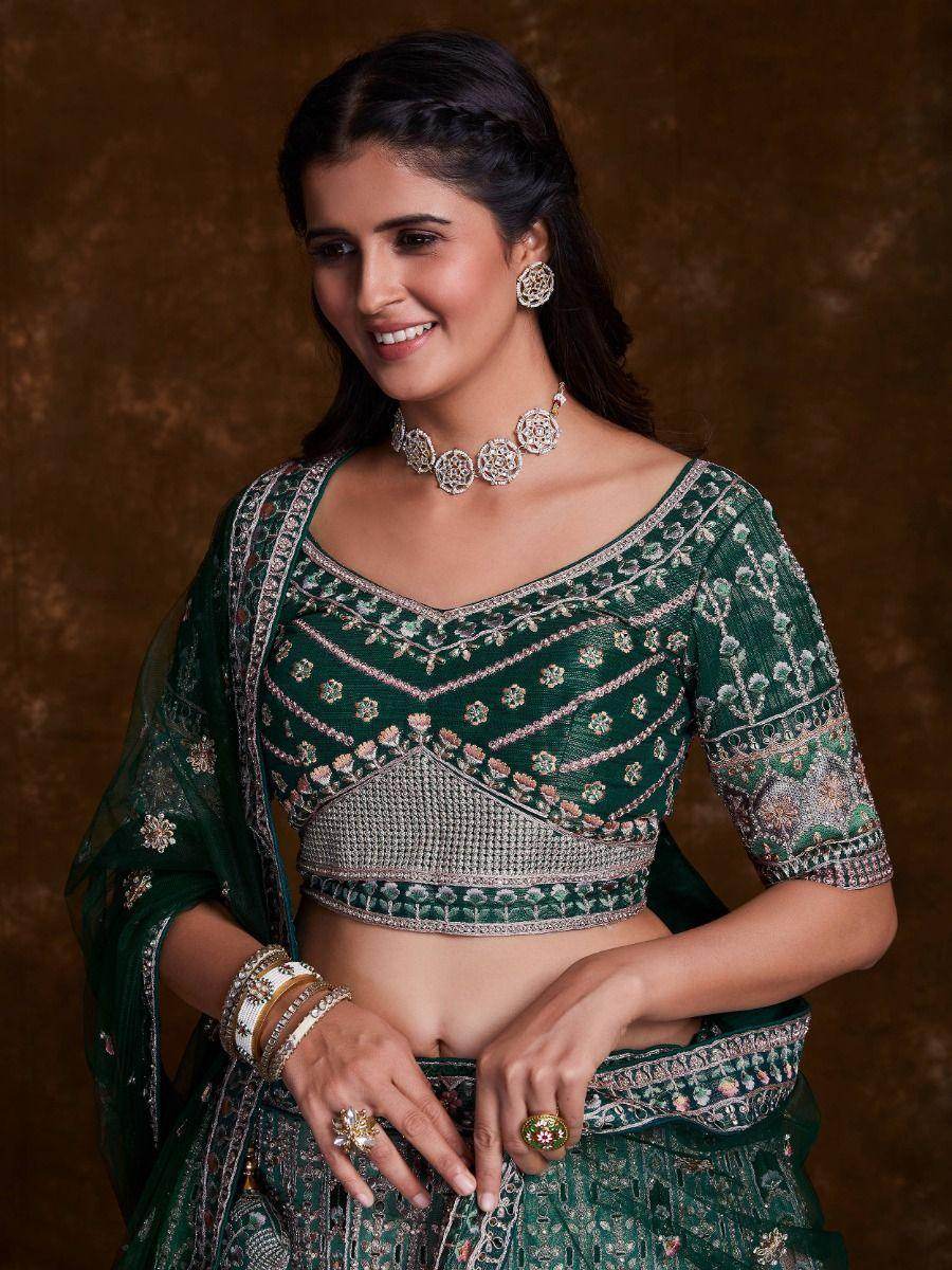 Amusing Green Sequins Art Silk Reception Wear Lehenga Choli - Zeel Clothing