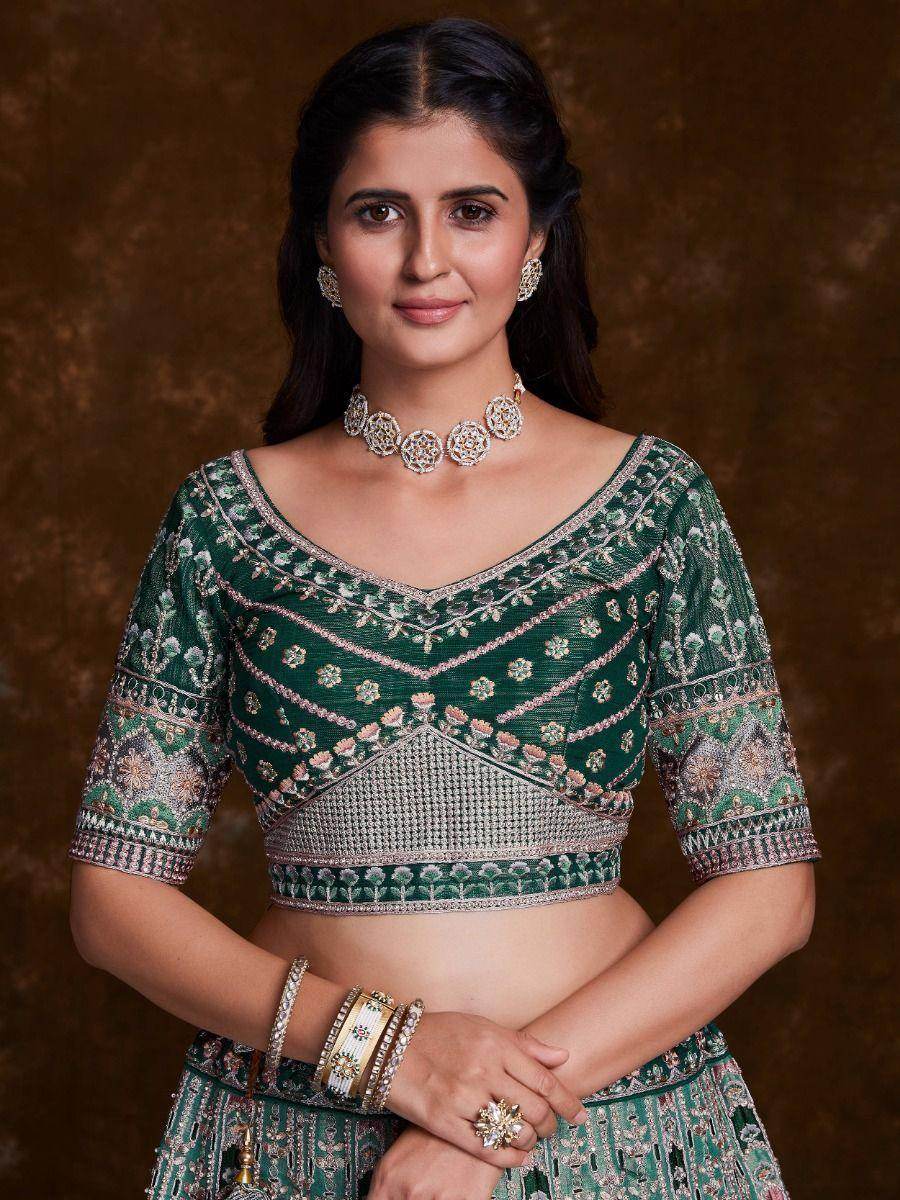 Amusing Green Sequins Art Silk Reception Wear Lehenga Choli - Zeel Clothing
