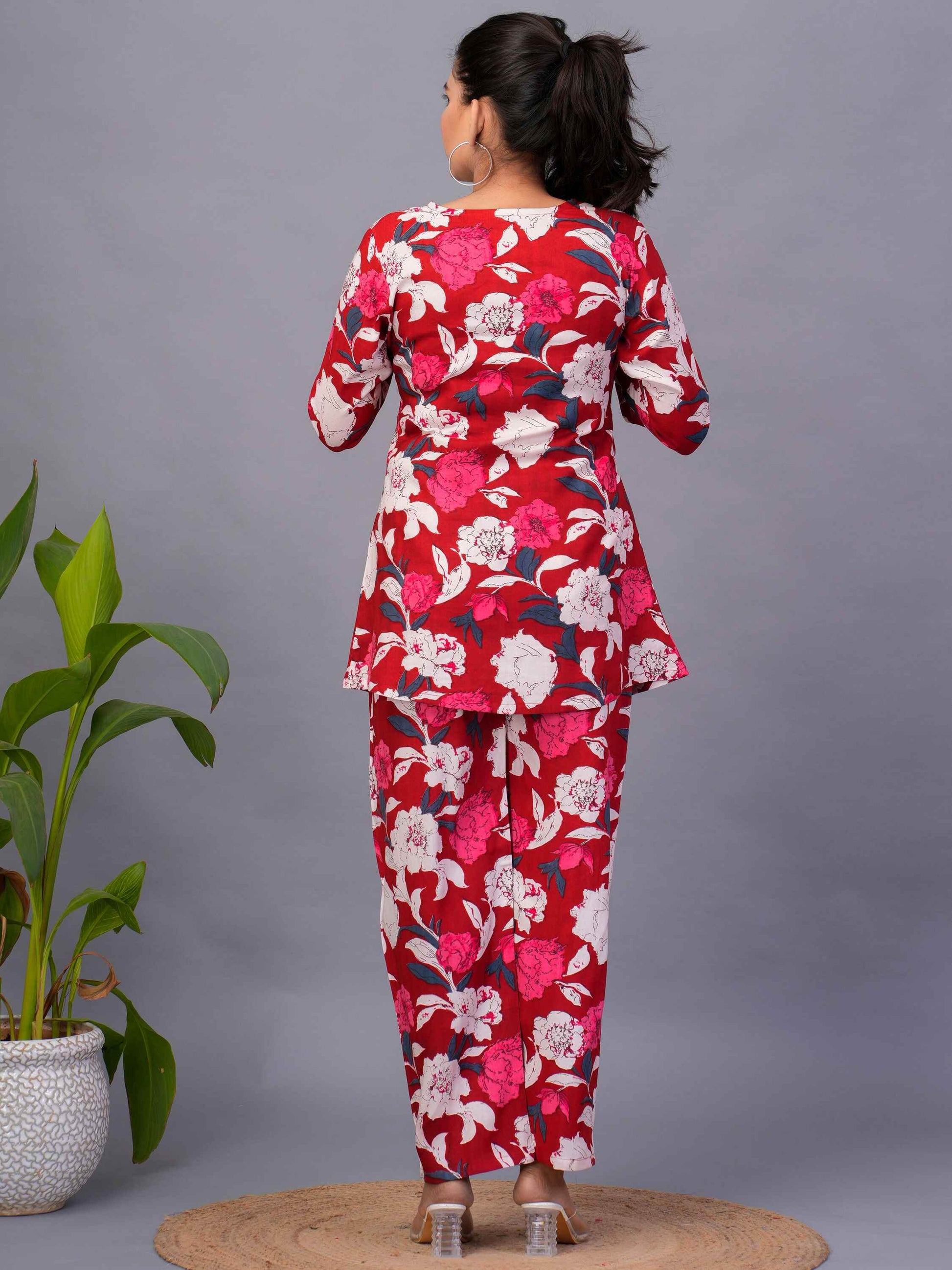 Amusing Red-Color Digital Printed Rayon Office Wear Co-Ord Set - Zeel Clothing