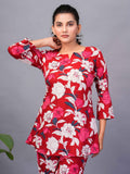 Amusing Red-Color Digital Printed Rayon Office Wear Co-Ord Set - Zeel Clothing