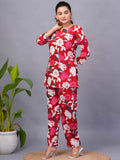 Amusing Red-Color Digital Printed Rayon Office Wear Co-Ord Set - Zeel Clothing