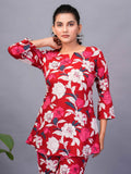 Amusing Red-Color Digital Printed Rayon Office Wear Co-Ord Set - Zeel Clothing