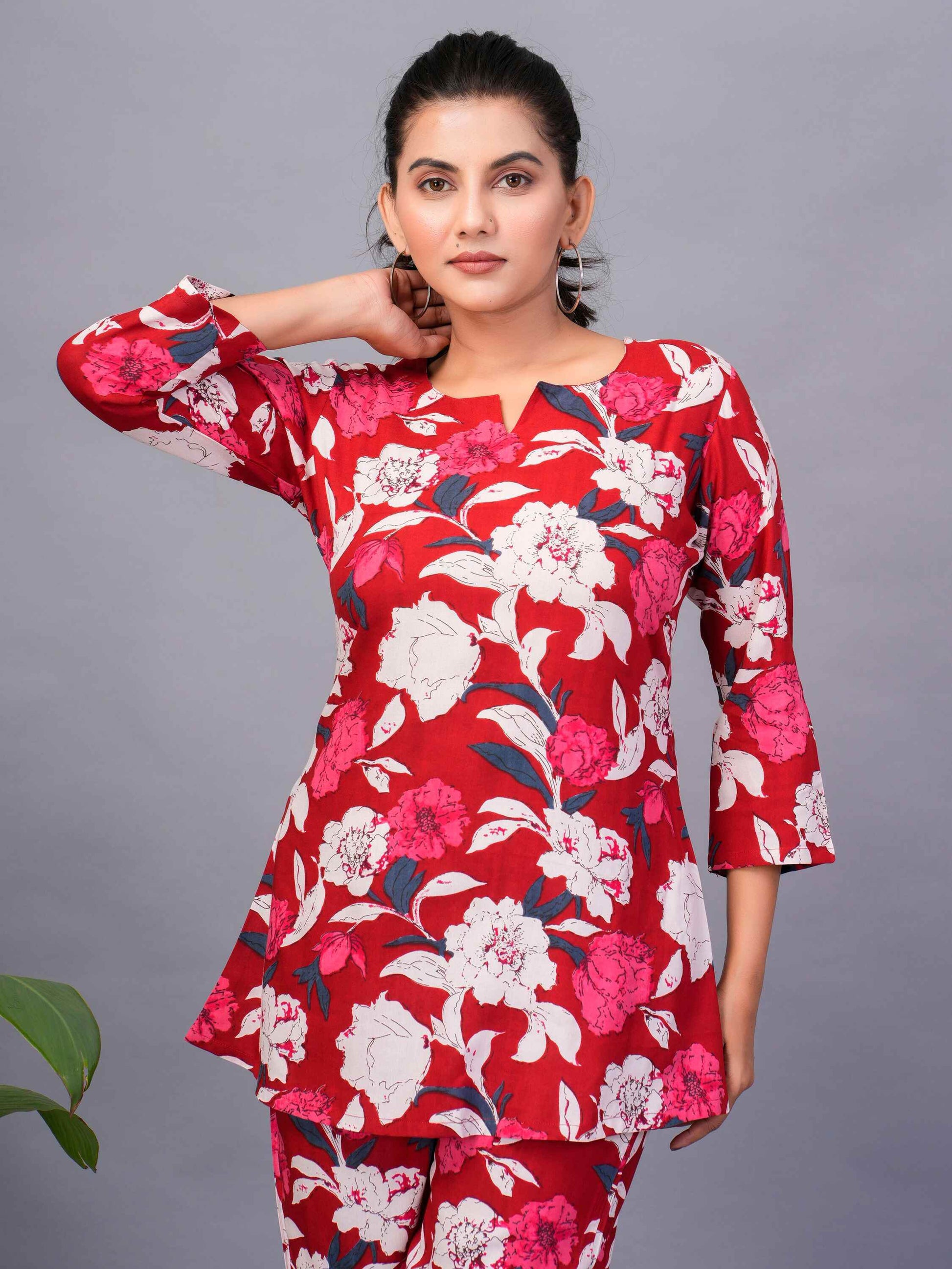 Amusing Red-Color Digital Printed Rayon Office Wear Co-Ord Set - Zeel Clothing