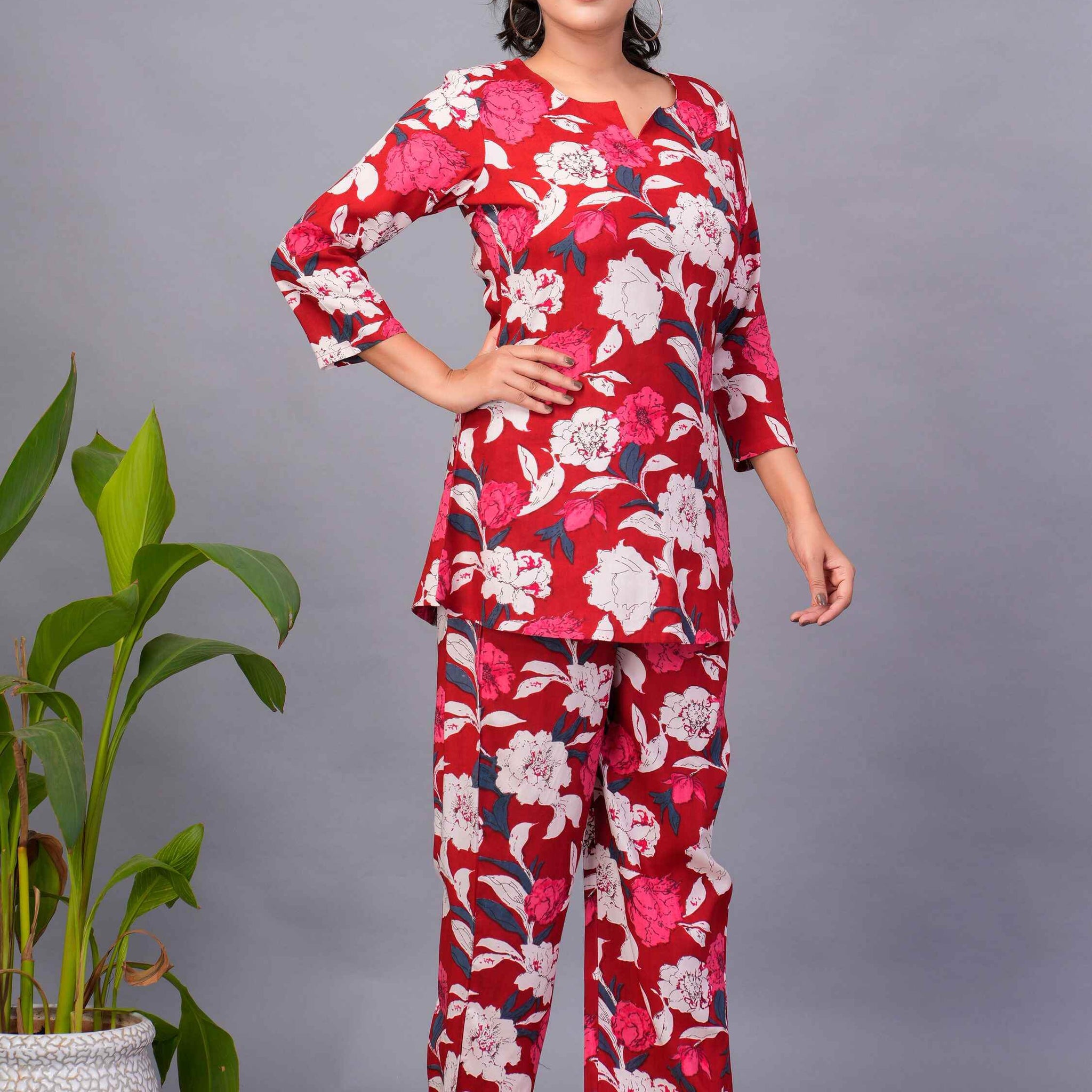 Amusing Red-Color Digital Printed Rayon Office Wear Co-Ord Set - Zeel Clothing
