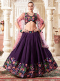 Charming Purple Sequins Silk Sangeet Wear Lehenga Choli