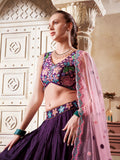 Charming Purple Sequins Silk Sangeet Wear Lehenga Choli