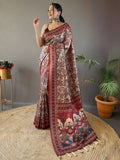 Appealing Cream Digital Printed Silk Event Wear Saree - Zeel Clothing