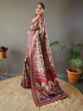 Appealing Cream Digital Printed Silk Event Wear Saree - Zeel Clothing