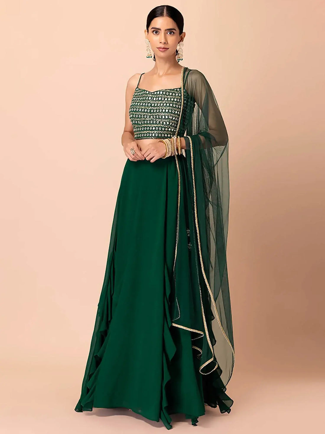 Appealing Dark Green Georgette Events Wear Lehenga Choli With Dupatta - Zeel Clothing